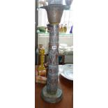 Egyptian Revival copper lamp stand, decorated with hieroglyphics, 31" tall