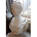 19th century Parian ware bust of a young woman with scarf, (plinth missing) approx 57cms high