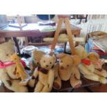 Seven various plush Teddy Bears inc. Chad Valley, a 'Growler' and a Sooty hand puppet and two