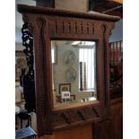 19th century carved oak wall mirror with bevelled edge glass