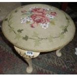 Tapestry and beadwork painted circular foot stool