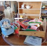 Child's wood kitchen dresser, painted wood Nursery coat hangers, Simple Simon hot water bottle,