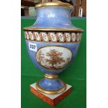 Early Worcester porcelain urn with ships decoration panel