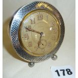 Art Deco Eterna silver niello framed strut clock, marked as '.900', approx 8.5cms high (working)