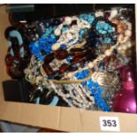 Large quantity of glass bead necklaces, 1960s belts and other costume jewellery