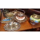 Assorted silver plate, Souvenir spoons, biscuit barrel etc