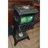 Art Nouveau French decorative room heater, gas fired with tiled front