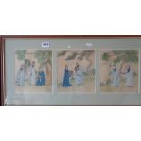 Three framed Chinese watercolours on silk of figures