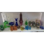 Collection of assorted coloured glass, inc. lamps, animals and drinking glasses