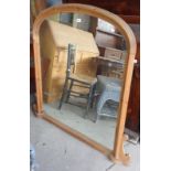 Arch topped pine overmantle mirror