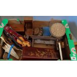 Assorted wooden items, inc. miniature violin, lacquer box, money box, etc.