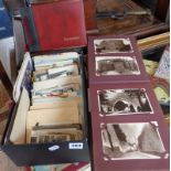 Box of old postcards, greetings cards and photographs