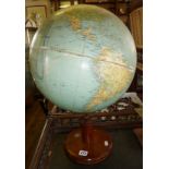 Large Philips Challenge Globe on wooden base with inset compass, dia 13.5"