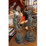 Pair Victorian spelter figures of women (A/F)