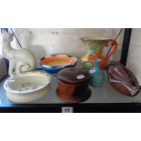 Richard Price studio pottery turquoise vase, Wade Art Deco flower jug, Andy Lloyd pottery bowl,