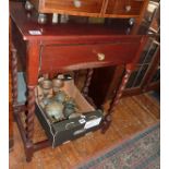 Edwardian mahogany side table with barley-twist supports and drawer under