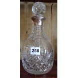 Eldridge Pope Inscribed silver rimmed cut-glass decanter