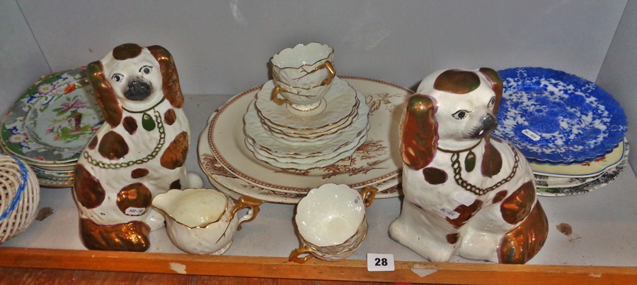 Pair of Staffordshire Spaniels and a pair of Japanese blue and white plates and other assorted