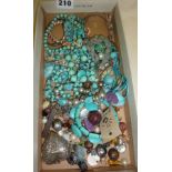 Box of turquoise coloured costume jewellery