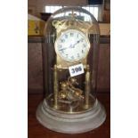 Edwardian Anniversary Clock with pendulum, marked as Badische Uhrenfabrik, dome 11" high (A/F)