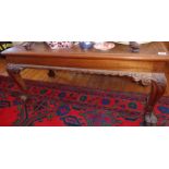 Mahogany rectangular coffee table on carved cabriole legs with ball and chain feet