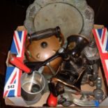 Spong & Co. Ltd. coffee grinder, silver-plated teapot, copper kettle, etc.