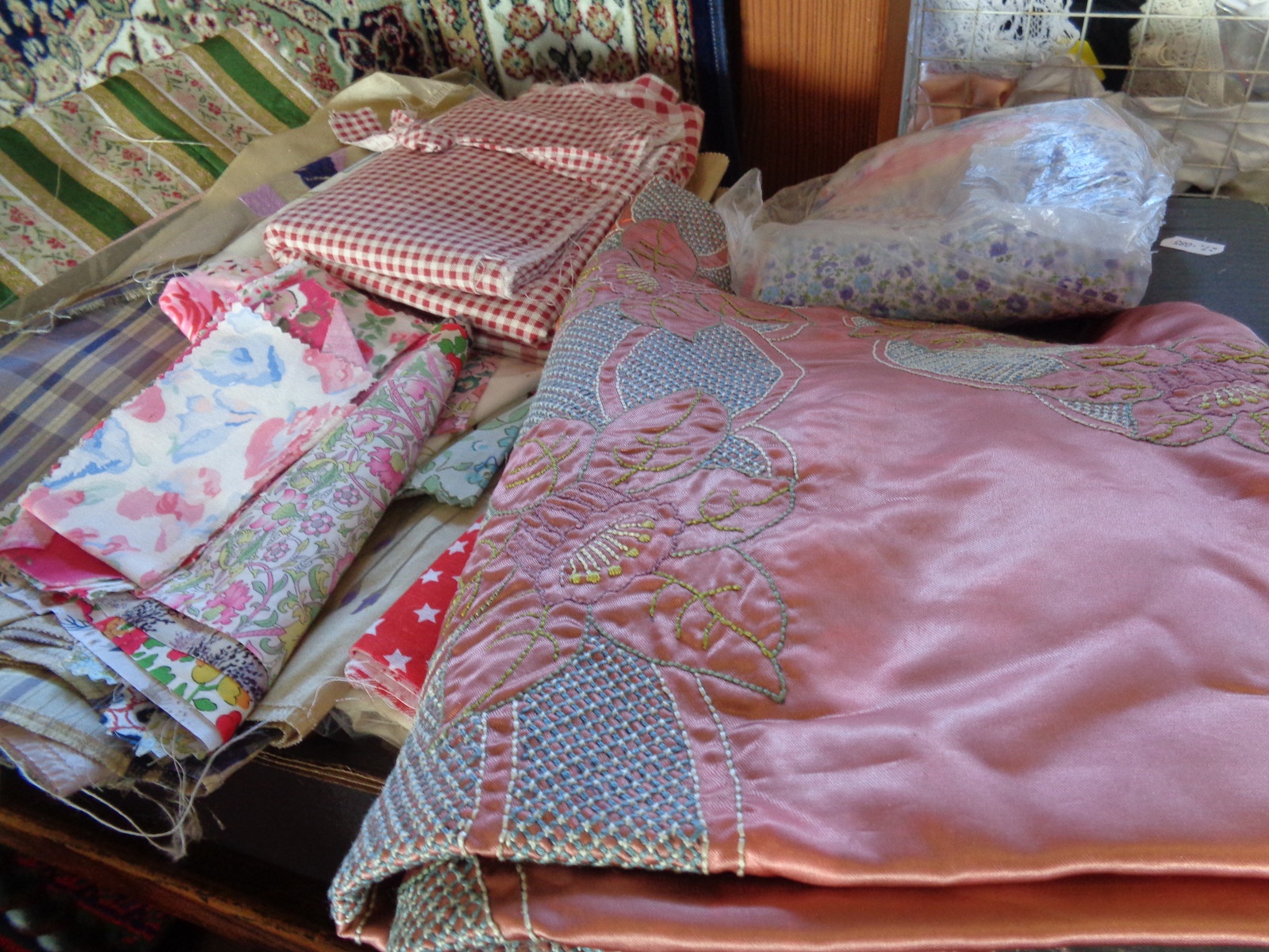 Box of assorted fabrics
