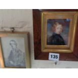19th c. portrait miniature of a young gentleman and another in pencil