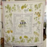 Vintage Hermes of Paris designer silk scarf, 36" x 33", and another white by Liberty of London