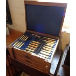 Oak canteen of cutlery with two drawers having Goldsmiths & Goldsmiths label