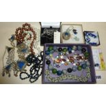 Assorted vintage and modern jewellery, beaded necklaces, etc. Inc. an Afghan Lapis Lazuli tribal