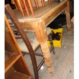 Victorian pine kitchen table on turned legs (4' long)