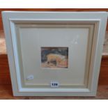 Richard PIKESLEY (b. 1951): Small watercolour of a sheep at Ham Hill, 3.5" x 4", Exh 2010