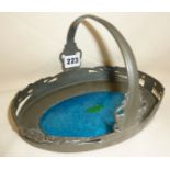 Archibald Knox for Liberty Tudric pewter and turquoise enamel basket, with pierced Arts & Crafts