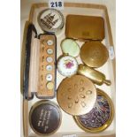 Vintage powder compacts, pill boxes, and stud boxes containing studs, inc. a cased set