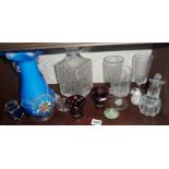 Assorted glass vases and bottles etc.