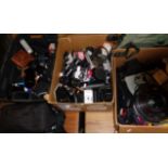 Four crates of cameras, lenses, camera kit bags, etc.