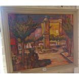 Beric Young (RBA), an oil on canvas of a town scene titled "Blaneys", signed, 23" x 27" in frame