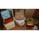 Vintage sewing baskets and contents, old tins etc