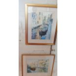 Two coloured lithos of Venetian canal scene. signed by M. Wood