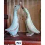 Pair of American Folk Art carved painted standing wood ducks