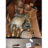 Assorted metalware, Arts and Crafts vases, pewter, copper artist's etching proof plates, a brass
