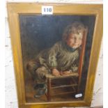 Victorian colour lithograph of a child on a chair