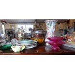 Pair of purple carnival glass comports, a Price Kensington cottage ware teapot on stand and other