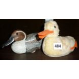Vintage Steiff Toy Duck and another, painted wooden decoy style (A/F)