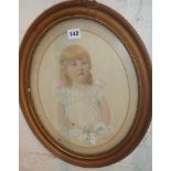 Victorian picture of a young girl in oval gilt frame