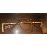 Plaited carriage whip and antler handled riding crop