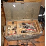 Wood ammunition box of old tools