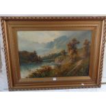 Victorian oil on canvas of an Alpine scene with figure, 20" x 30", signed lower right by John C.