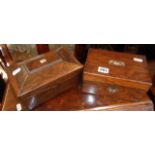 Rosewood tea caddy and jewellery box (with key) both inlaid with mother-of-pearl